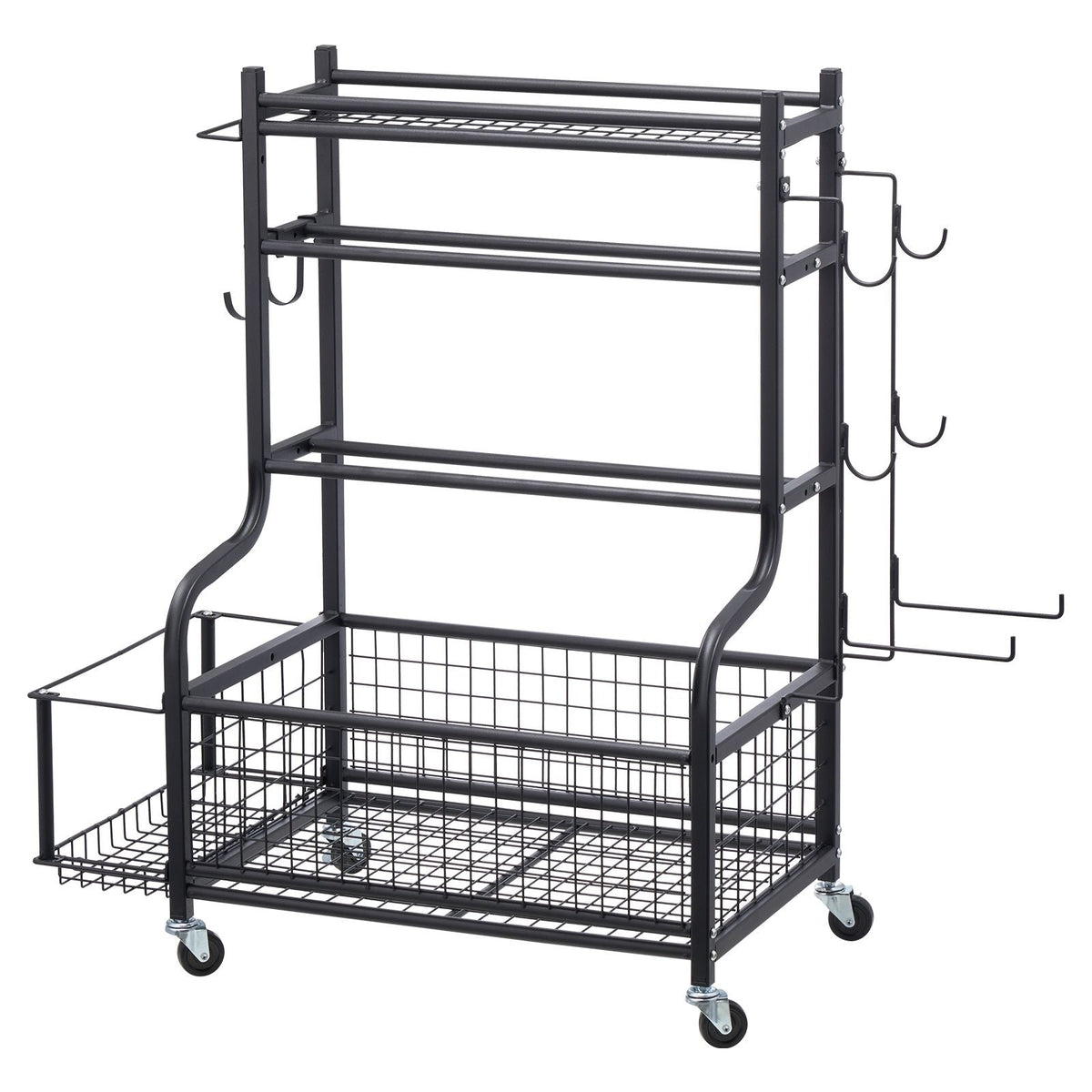 Yoga Mat Storage Rack, Powder Coated Finish Steel Yoga Mat Holder, Home Gym Workout Equipment Organizer with Hooks & Wheels, Weight Rack for Foam Roller, Dumbbell, Kettlebell, and Yoga Strap