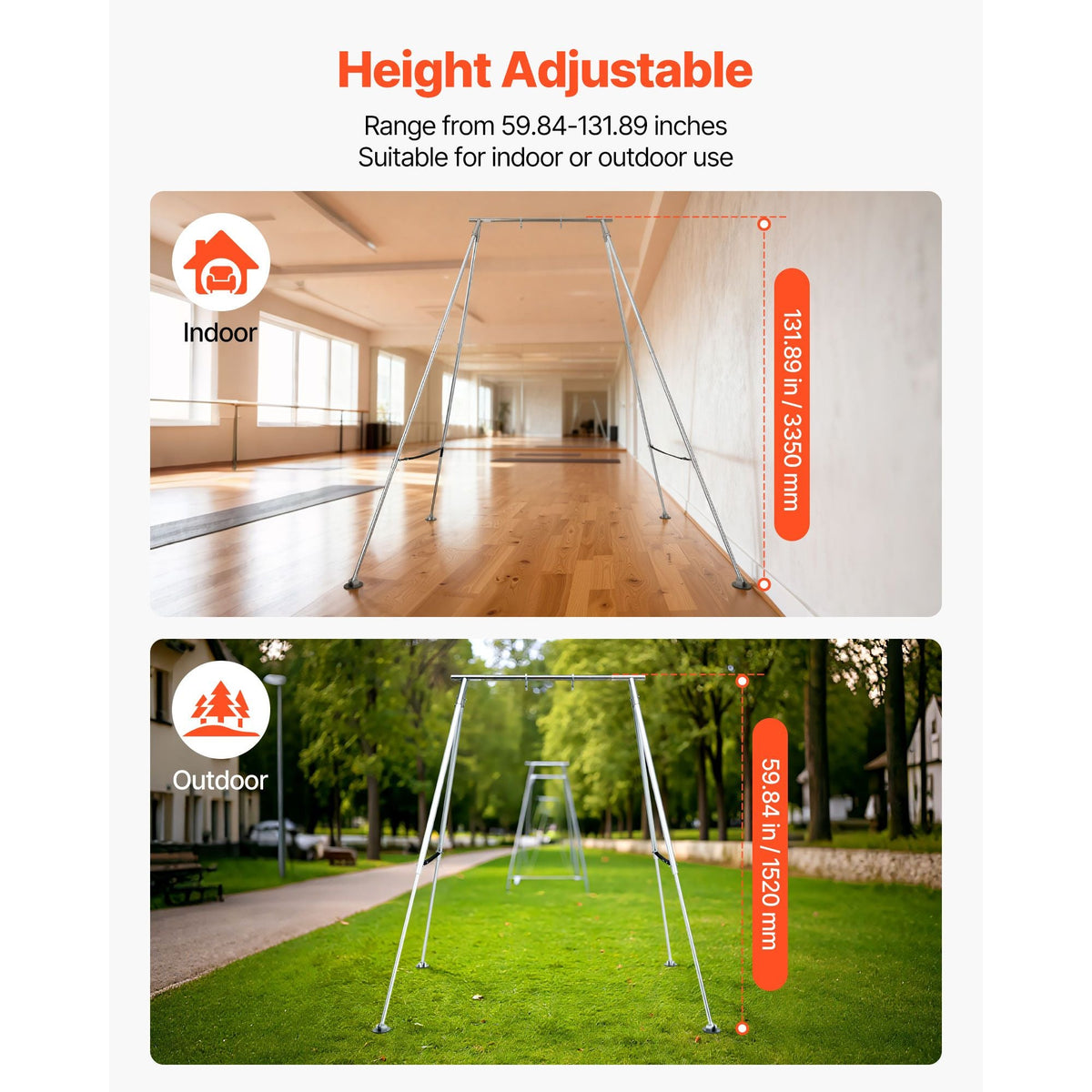 Yoga Stand Frame, Max 310 lbs Load Swing Stand, Triangular Structure Pull Up Stands, Aerial Silk Stands with Height Adjustable & Aluminum Frame Legs, Stainless Steel Top Bar