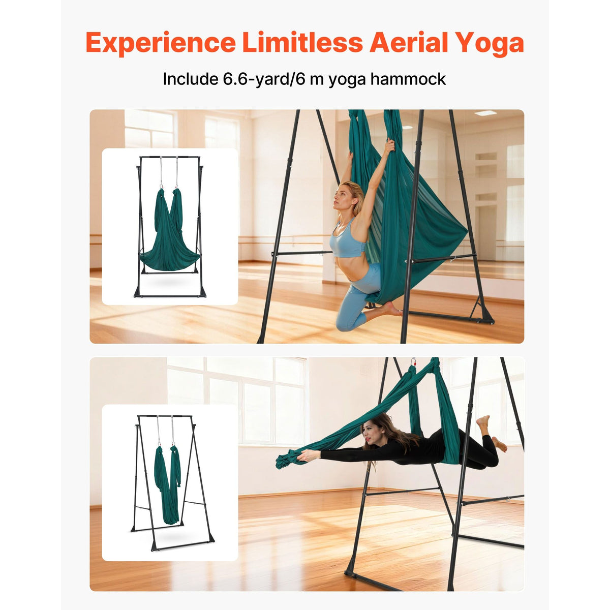 Yoga Stand Frame, Max 440.9 lbs Load Swing Stand, Triangular Structure Pull Up Stands, Aerial Silk Stands with EVA Foam & 6.6-yard Yoga Hammock, 4-Level Horizontal & 6-Level Vertical Adjustment