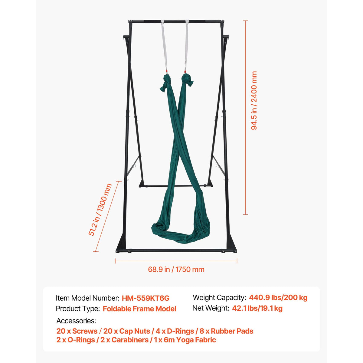 Yoga Stand Frame, Max 440.9 lbs Load Swing Stand, Triangular Structure Pull Up Stands, Aerial Silk Stands with EVA Foam & 6.6-yard Yoga Hammock, 4-Level Horizontal & 6-Level Vertical Adjustment
