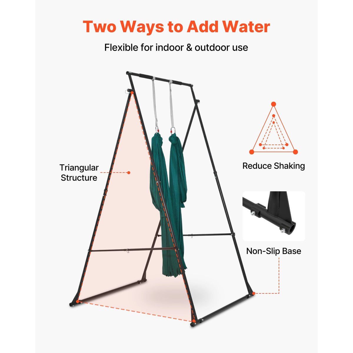 Yoga Stand Frame, Max 440.9 lbs Load Swing Stand, Triangular Structure Pull Up Stands, Aerial Silk Stands with EVA Foam & 6.6-yard Yoga Hammock, 4-Level Horizontal & 6-Level Vertical Adjustment