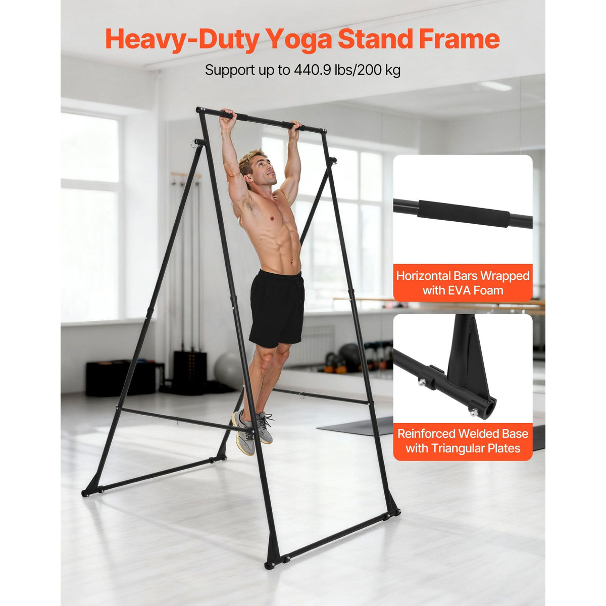 Yoga Stand Frame, Max 440.9 lbs Load Swing Stand, Triangular Structure Yoga Aerial Rig, Aerial Silk Stands with EVA Foam, 4-Level Horizontal & 6-Level Vertical Adjustment, Multi-Functional