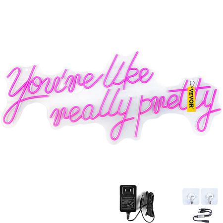 You're Like Really Pretty Neon Sign, 23" x 21" Pink LED Neon Signs for Wall Decor, Large Lights Sign with Remote Control and Power Adapter, Used for Party, Wedding, Living Room, Office
