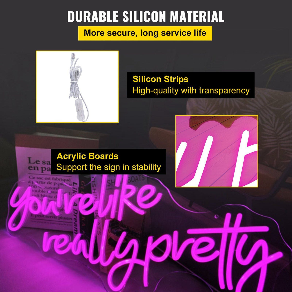 You're Like Really Pretty Neon Sign, 23" x 21" Pink LED Neon Signs for Wall Decor, Large Lights Sign with Remote Control and Power Adapter, Used for Party, Wedding, Living Room, Office