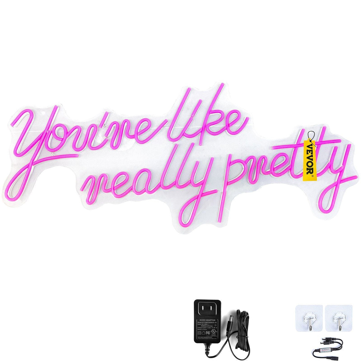 You're Like Really Pretty Neon Sign, 23" x 21" Pink LED Neon Signs for Wall Decor, Large Lights Sign with Remote Control and Power Adapter, Used for Party, Wedding, Living Room, Office
