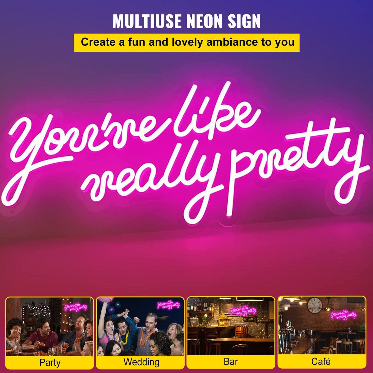 You're Like Really Pretty Neon Sign, 23" x 21" Pink LED Neon Signs for Wall Decor, Large Lights Sign with Remote Control and Power Adapter, Used for Party, Wedding, Living Room, Office