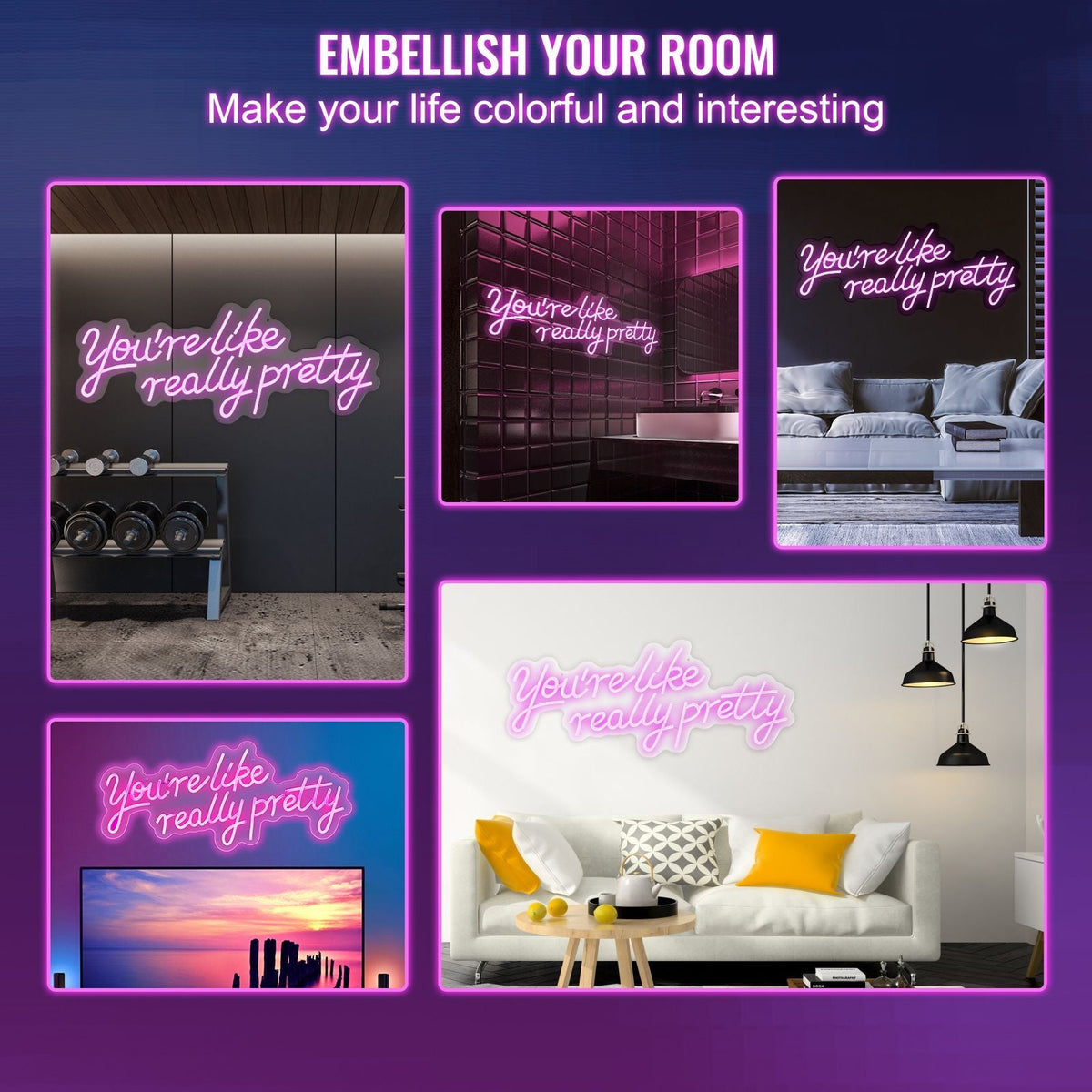 You're Like Really Pretty Neon Sign, 27.5" x 12" Pink LED Neon Signs for Wall Decor, Large Lights Sign with Remote Control and Power Adapter, Used for Party, Wedding, Living Room, Office