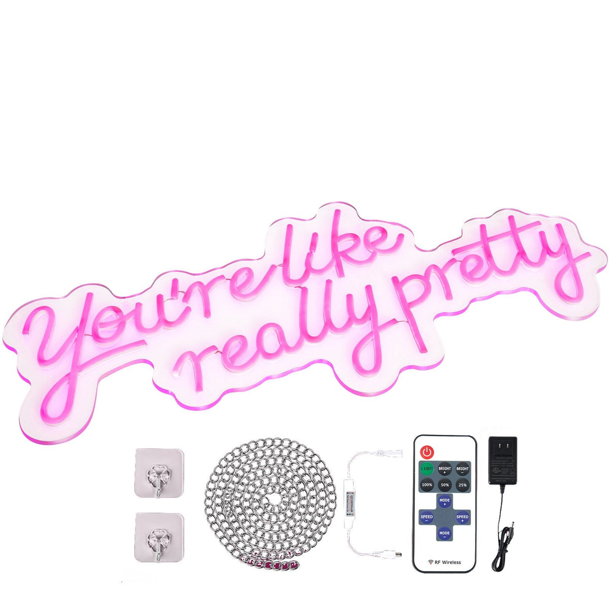 You're Like Really Pretty Neon Sign, 27.5" x 12" Pink LED Neon Signs for Wall Decor, Large Lights Sign with Remote Control and Power Adapter, Used for Party, Wedding, Living Room, Office