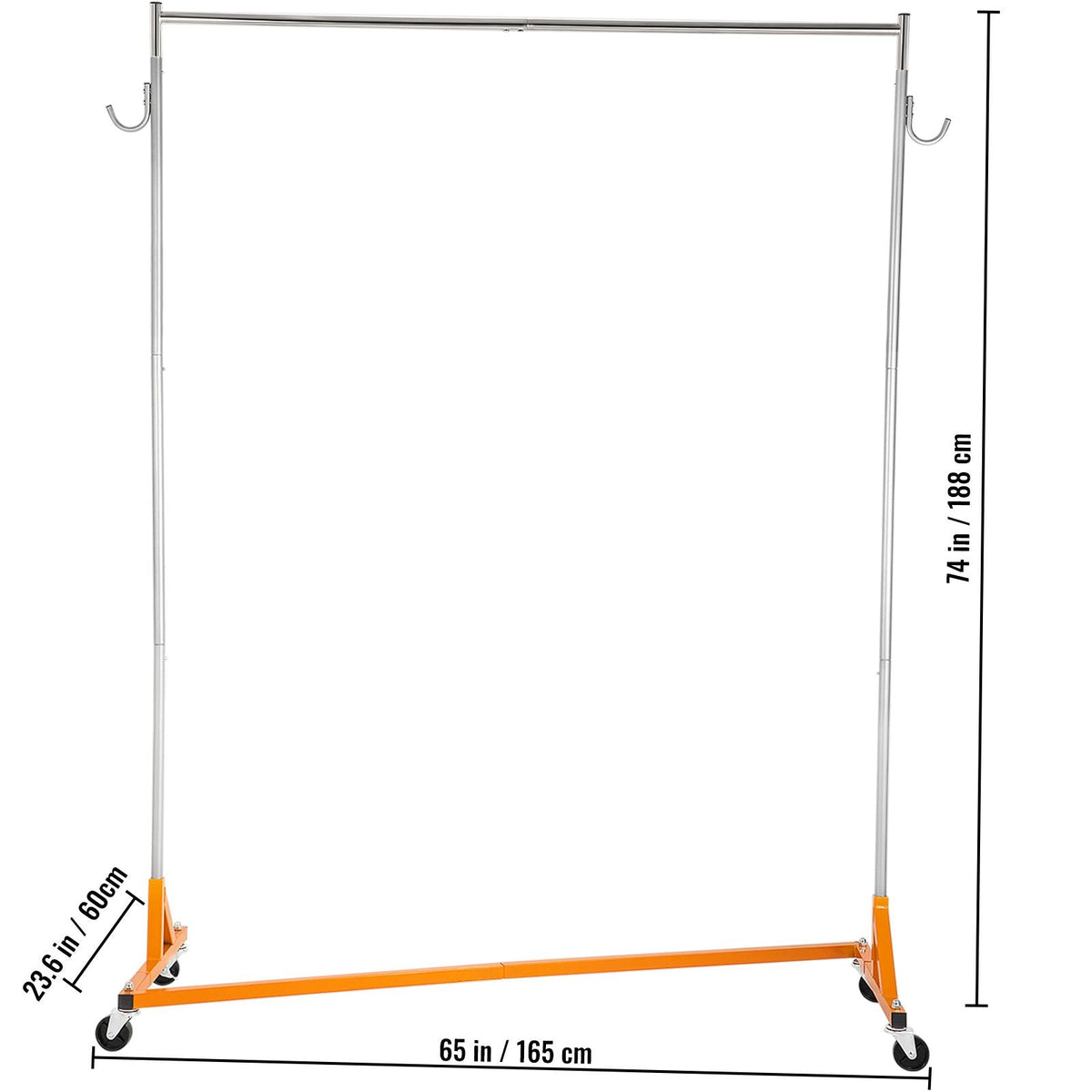 Z Rack, Industrial Grade Z Base Garment Rack, Height Adjustable Rolling Z Garment Rack, Sturdy Steel Z Base Clothing Rack with Lockable Casters, for Home Clothing Store Display Orange (3 Sets)