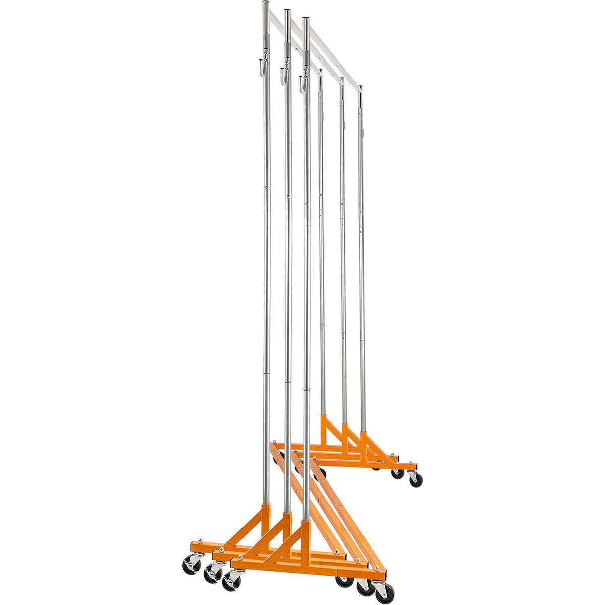 Z Rack, Industrial Grade Z Base Garment Rack, Height Adjustable Rolling Z Garment Rack, Sturdy Steel Z Base Clothing Rack with Lockable Casters, for Home Clothing Store Display Orange (3 Sets)
