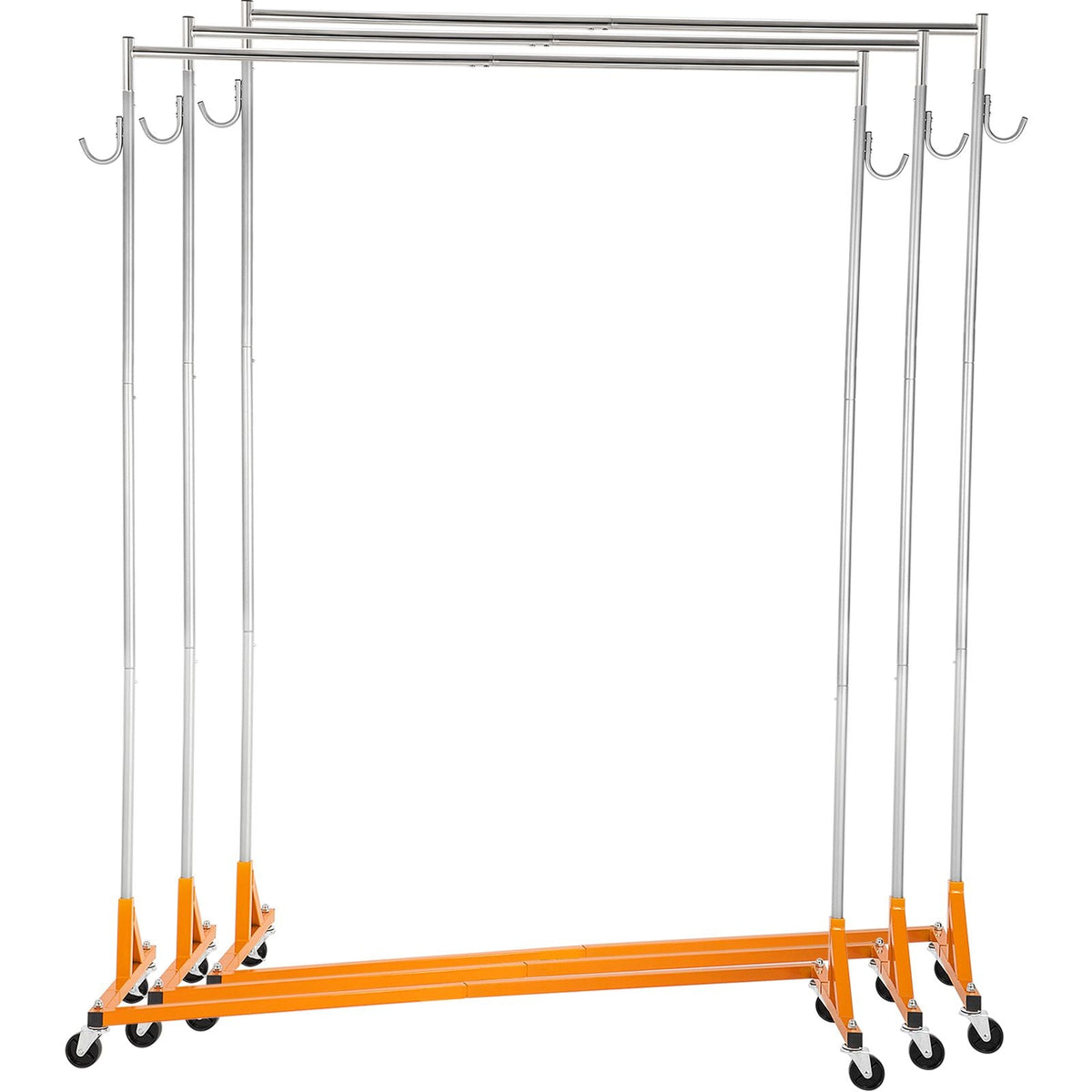 Z Rack, Industrial Grade Z Base Garment Rack, Height Adjustable Rolling Z Garment Rack, Sturdy Steel Z Base Clothing Rack with Lockable Casters, for Home Clothing Store Display Orange (3 Sets)