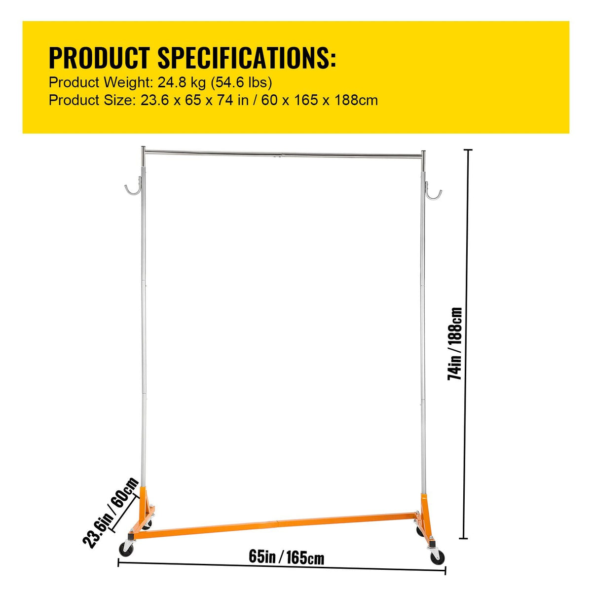 Z Rack, Industrial Grade Z Base Garment Rack, Height Adjustable Rolling Z Garment Rack, Sturdy Steel Z Base Clothing Rack with Lockable Casters, for Home Clothing Store Display Orange (3 Sets)
