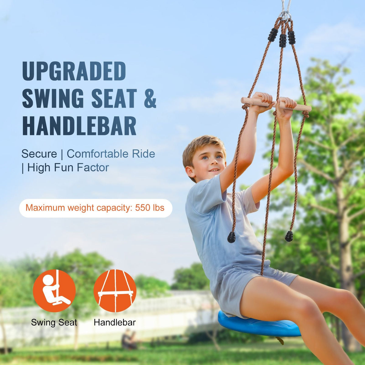 Zipline Kit for Kids and Adult, 52 ft Zip Line Kits Up to 500 lb, Backyard Outdoor Quick Setup Zipline, Playground Entertainment with Zipline, Nylon Safety Harness, Seat, and Handlebar